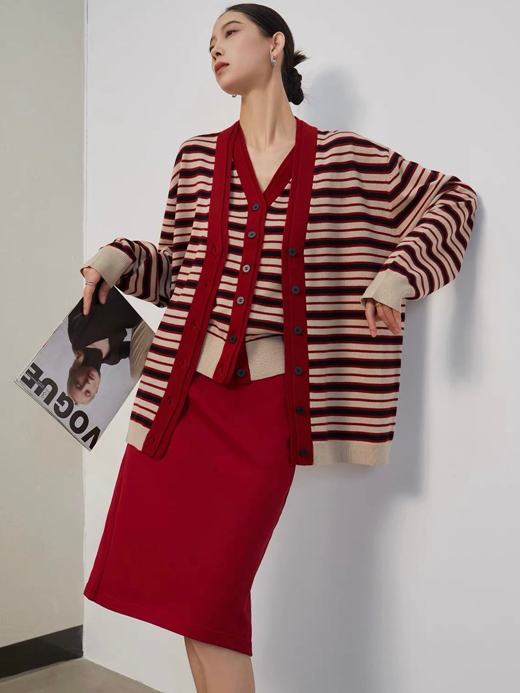 Ai Ba Retro-Stripe Knit Cami & Cardigan (Sold Seperately)