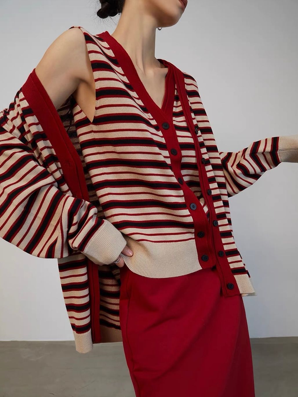 Ai Ba Retro-Stripe Knit Cami & Cardigan (Sold Seperately)