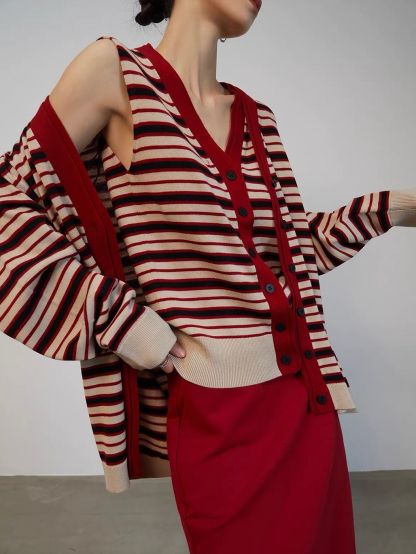 Ai Ba Retro-Stripe Knit Cami & Cardigan (Sold Seperately)
