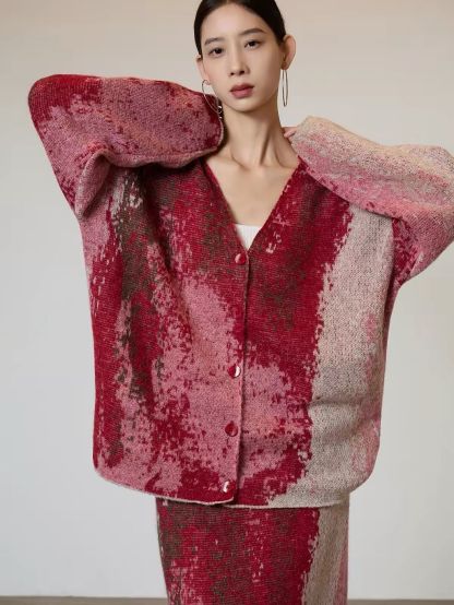 Ai Ceng Tie-Dye Knit Cardigan & Maxi Skirt (Sold Seperately)