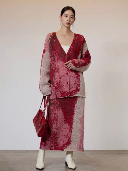 Ai Ceng Tie-Dye Knit Cardigan & Maxi Skirt (Sold Seperately)