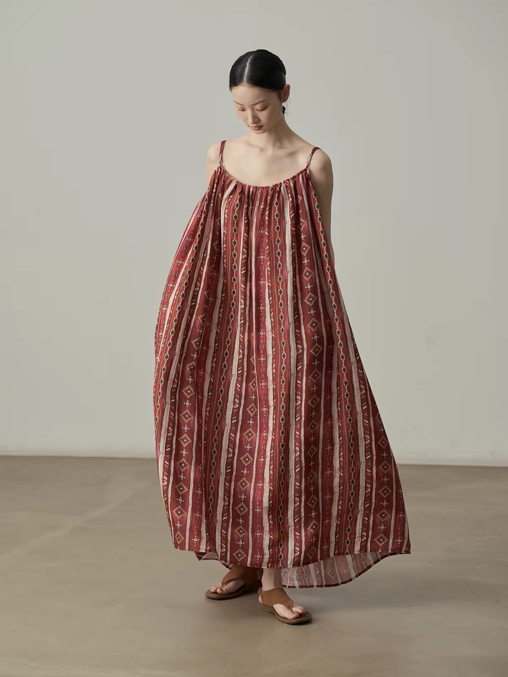 Ai Chong Ethnic-Print Gathered Cami Maxi Dress