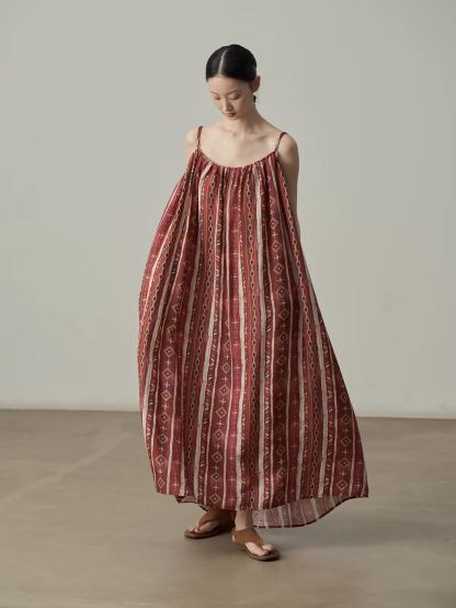 Ai Chong Ethnic-Print Gathered Cami Maxi Dress