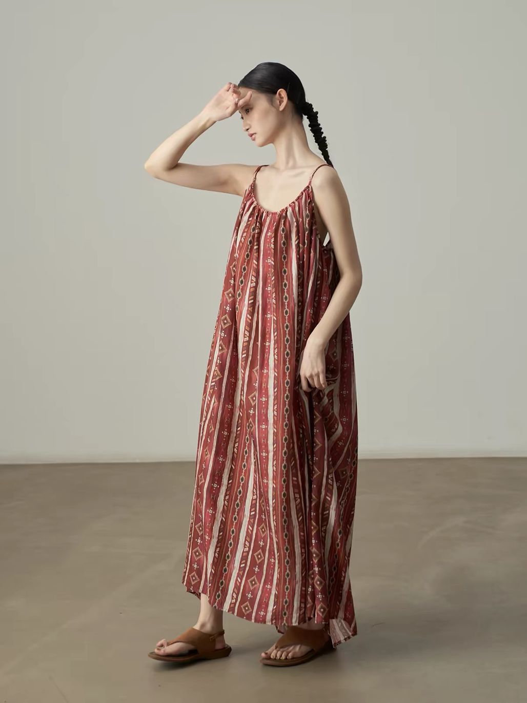 Ai Chong Ethnic-Print Gathered Cami Maxi Dress