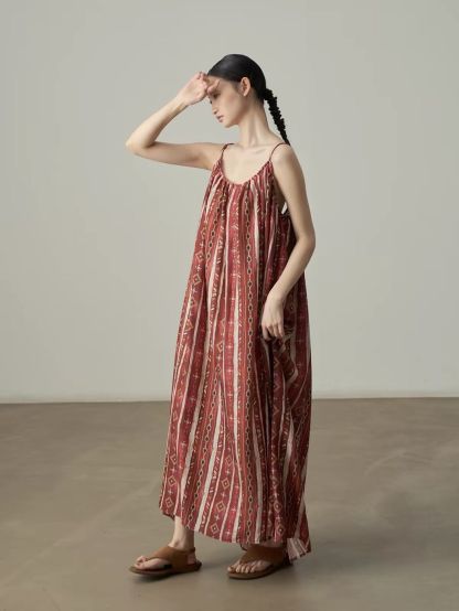 Ai Chong Ethnic-Print Gathered Cami Maxi Dress