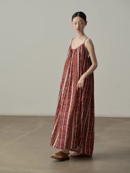 Ai Chong Ethnic-Print Gathered Cami Maxi Dress