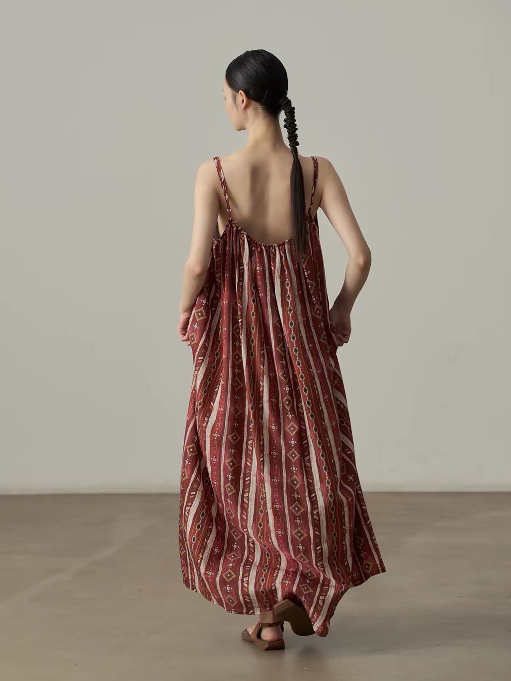 Ai Chong Ethnic-Print Gathered Cami Maxi Dress