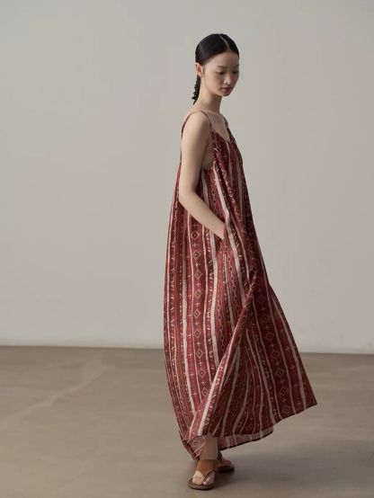 Ai Chong Ethnic-Print Gathered Cami Maxi Dress