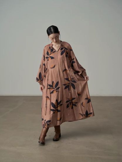 Ai Chuang Vintage Botanical-Print V-Neck Maxi Dress