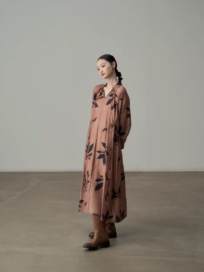 Ai Chuang Vintage Botanical-Print V-Neck Maxi Dress