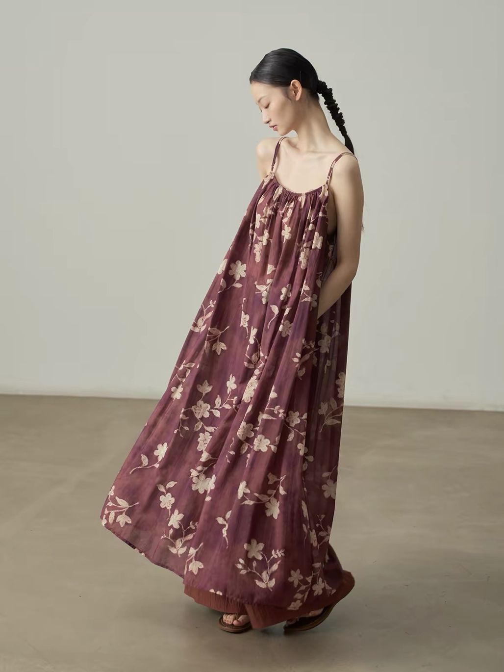 Ai De Vintage Floral Gathered Cami Maxi Dress