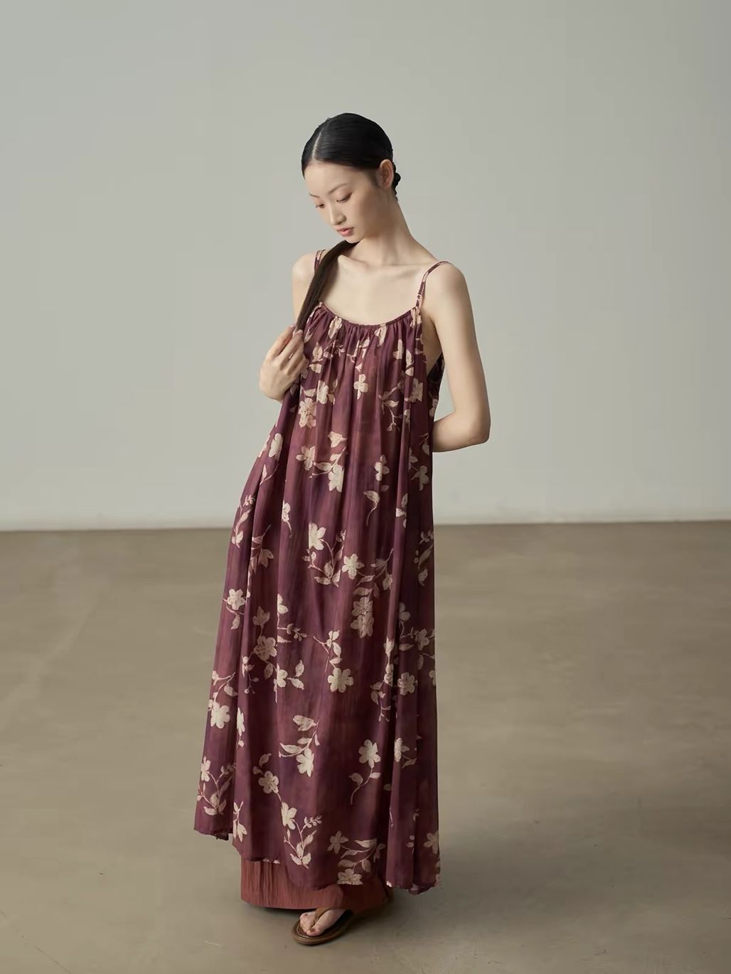Ai De Vintage Floral Gathered Cami Maxi Dress