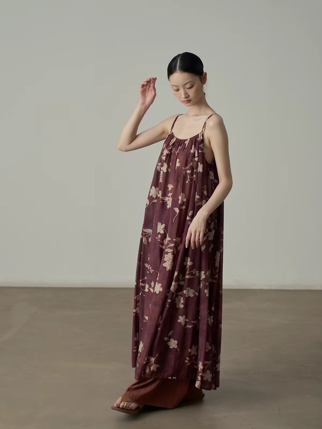 Ai De Vintage Floral Gathered Cami Maxi Dress