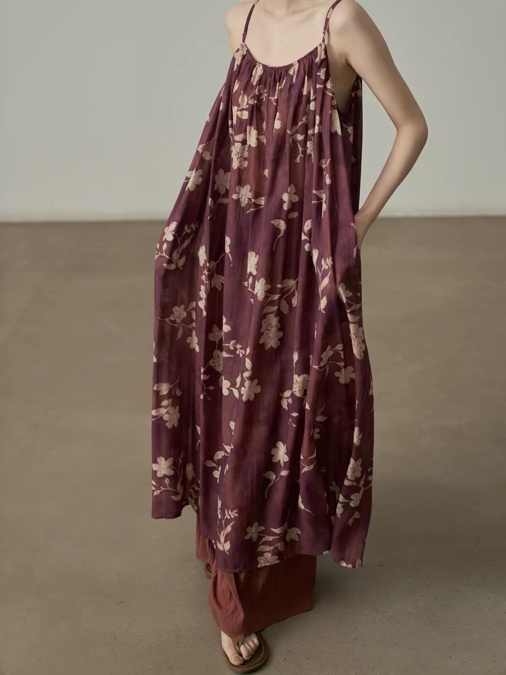 Ai De Vintage Floral Gathered Cami Maxi Dress