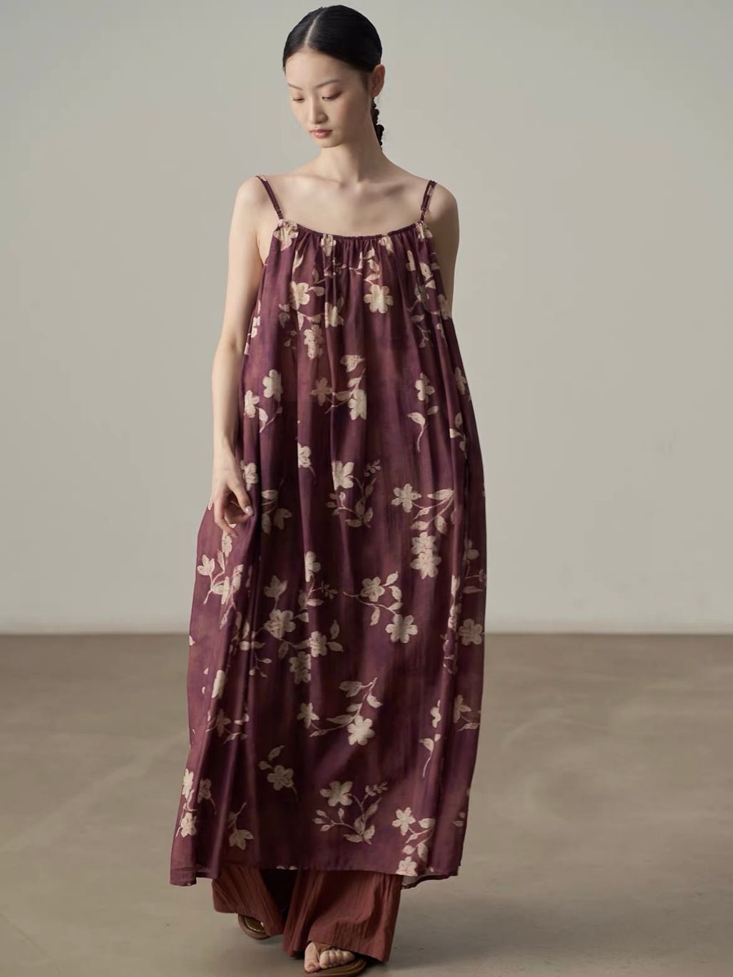 Ai De Vintage Floral Gathered Cami Maxi Dress