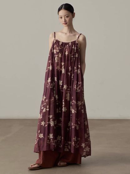 Ai De Vintage Floral Gathered Cami Maxi Dress