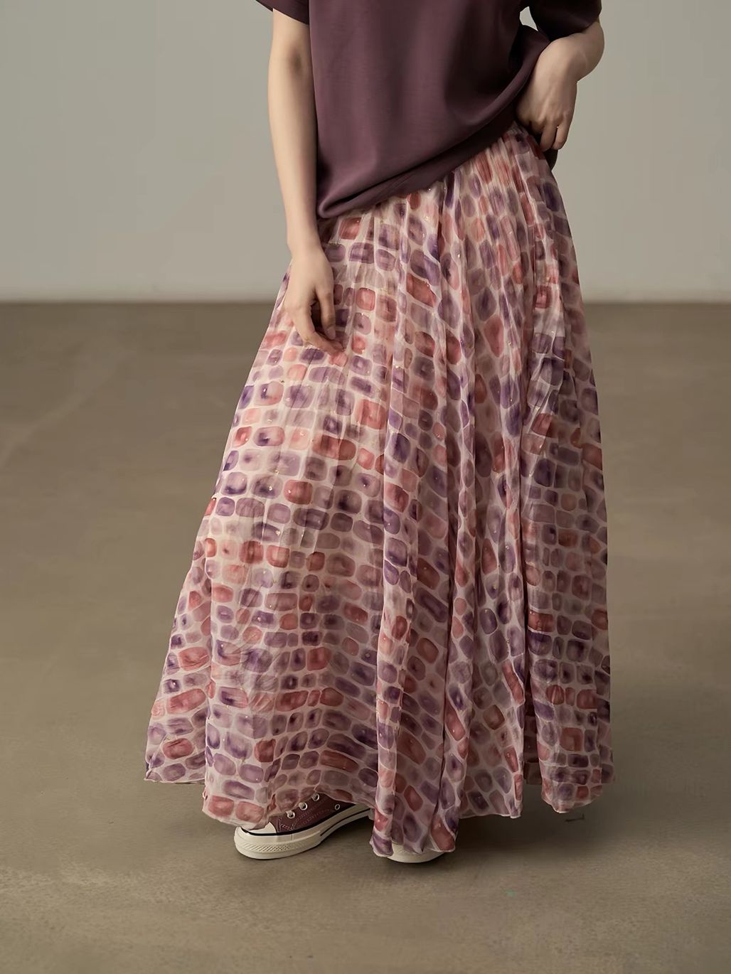 Ai Dang Shimmer-Check Voluminous Maxi Skirt