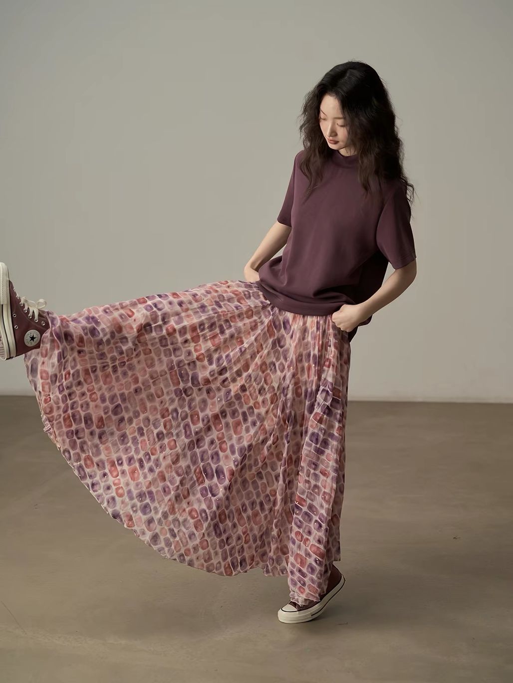 Ai Dang Shimmer-Check Voluminous Maxi Skirt
