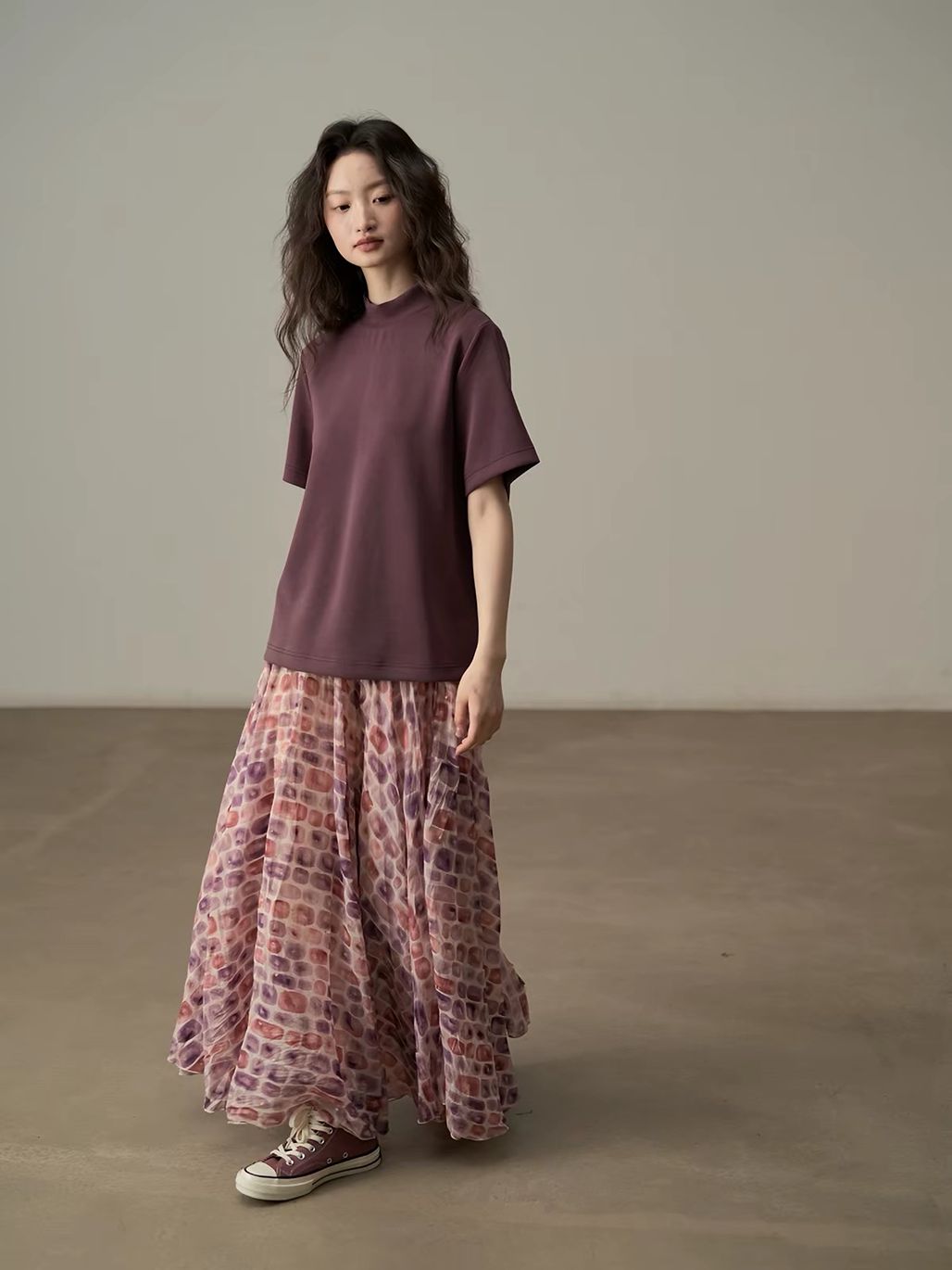 Ai Dang Shimmer-Check Voluminous Maxi Skirt