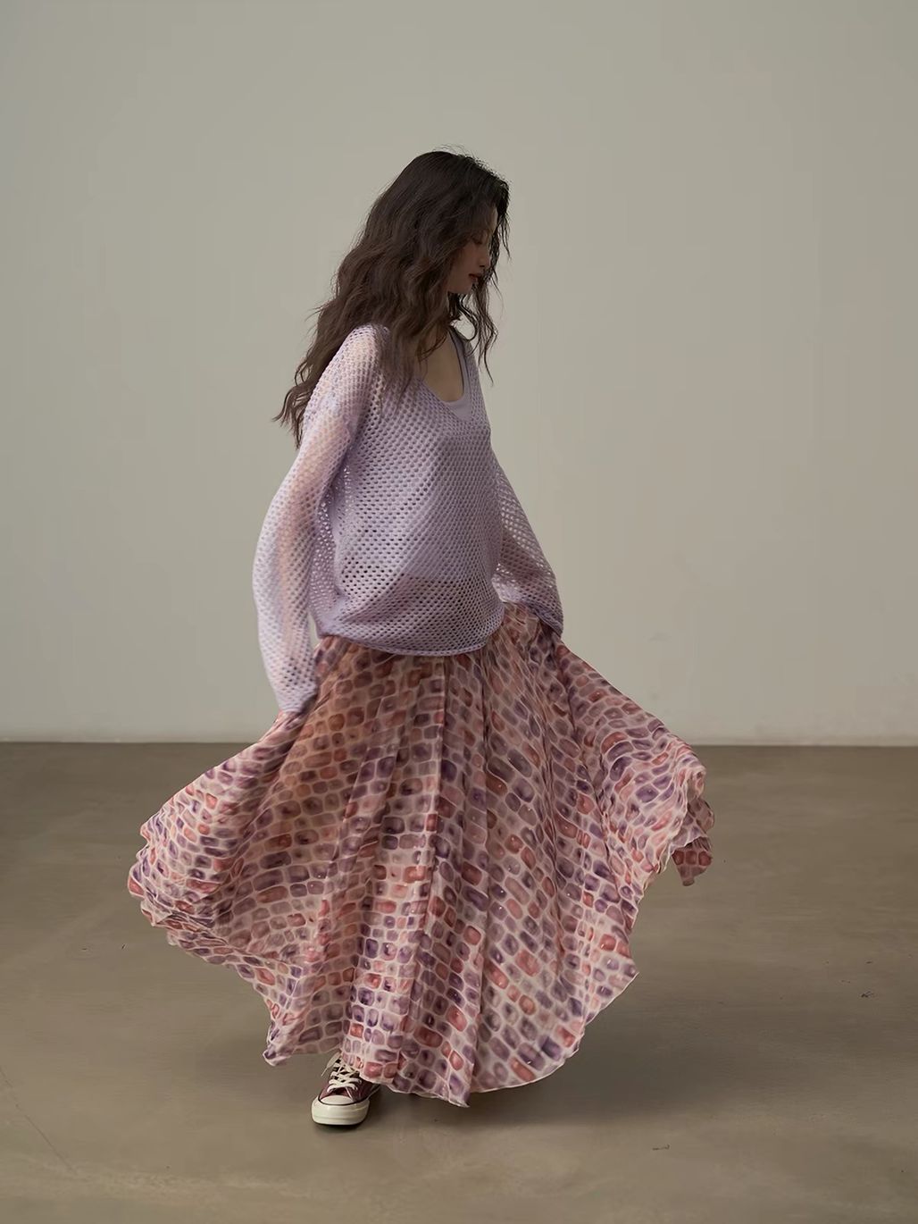 Ai Dang Shimmer-Check Voluminous Maxi Skirt