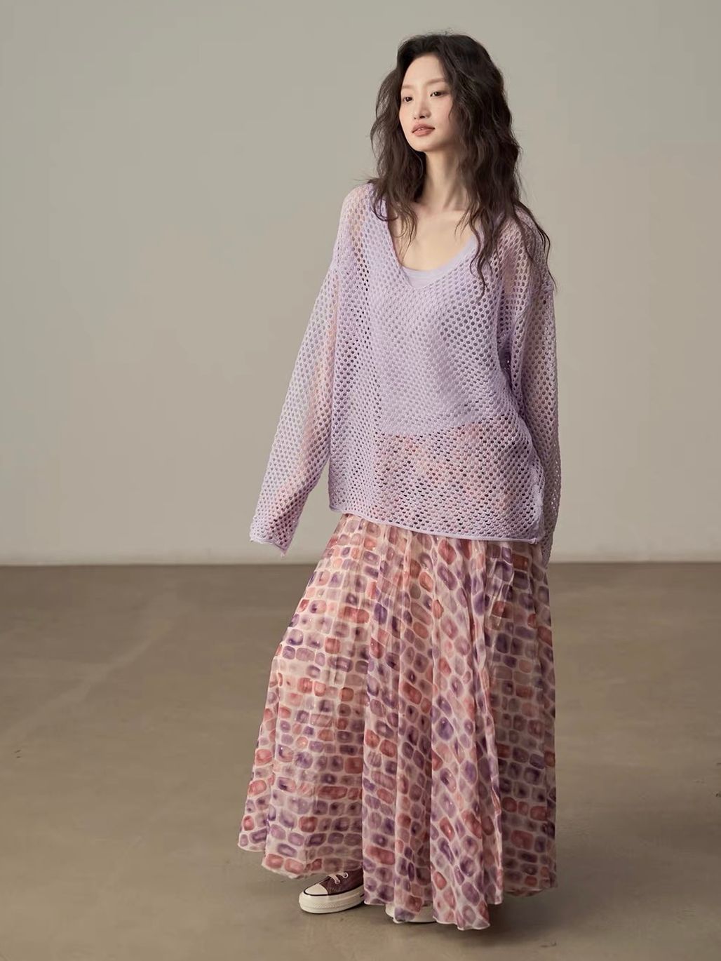 Ai Dang Shimmer-Check Voluminous Maxi Skirt