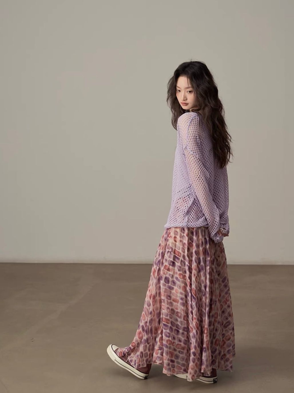 Ai Dang Shimmer-Check Voluminous Maxi Skirt