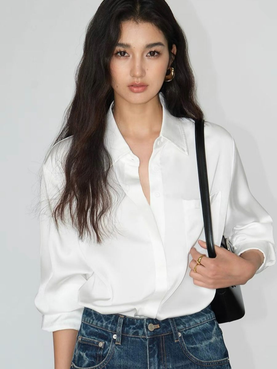 Fleta Satin Shirt with Pocket