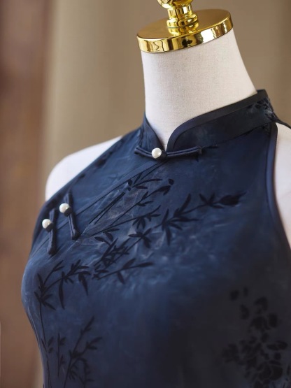 Ci Zhu Bamboo Printing Velvet Cheongsam