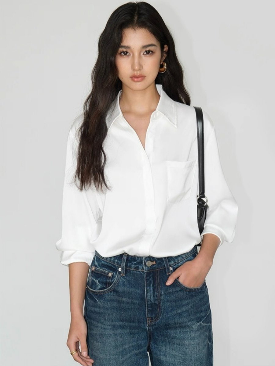 Fleta Satin Shirt with Pocket