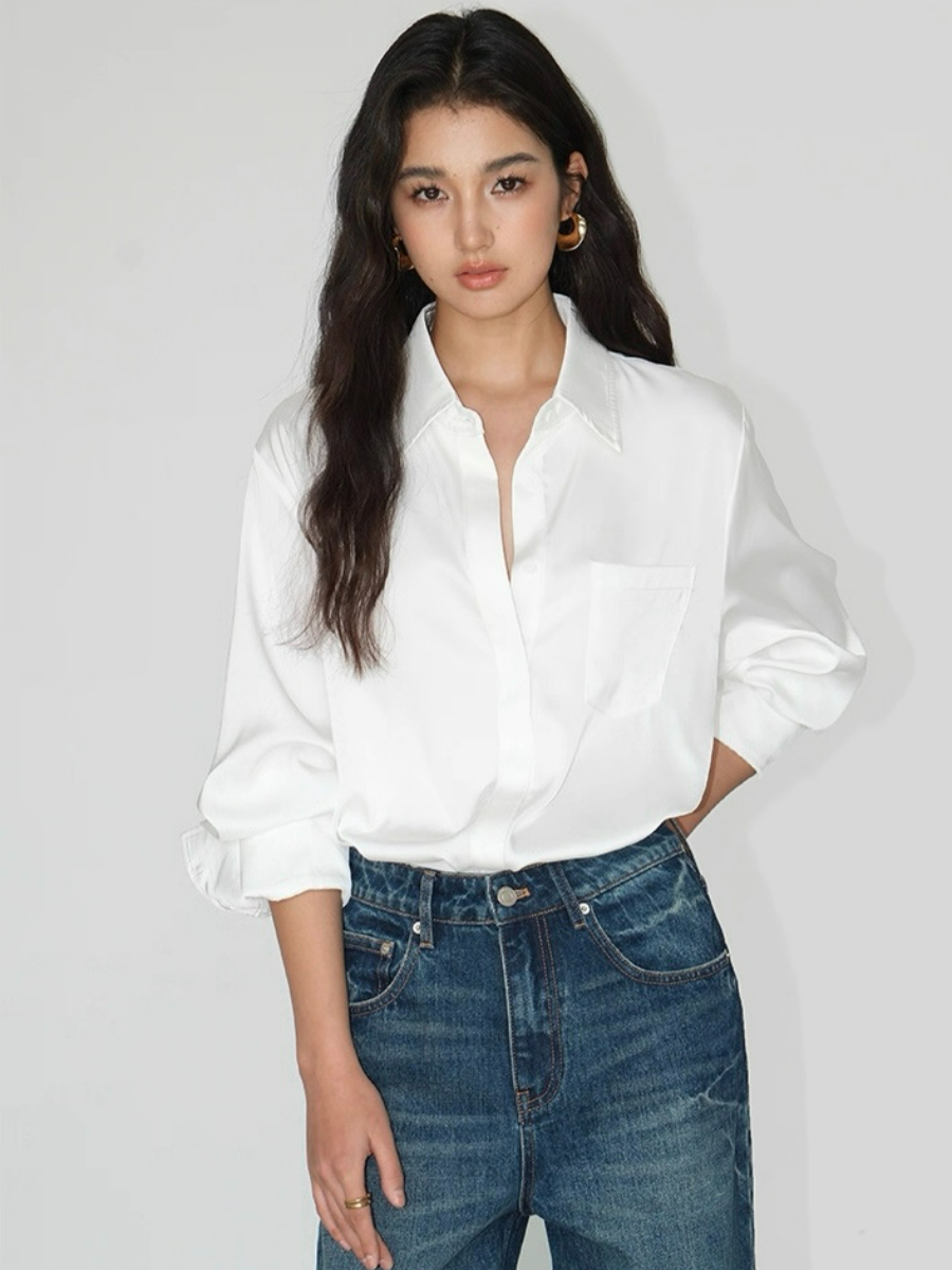 Fleta Satin Shirt with Pocket