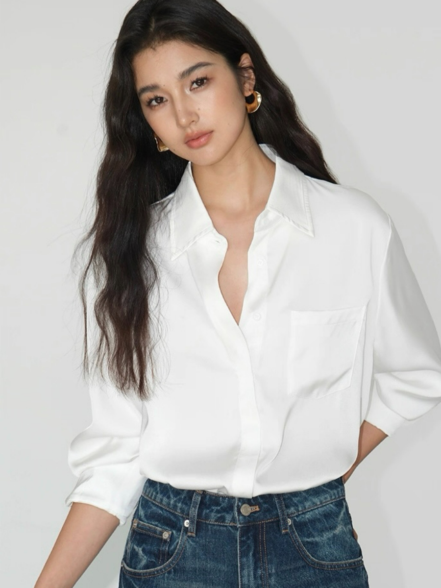 Fleta Satin Shirt with Pocket