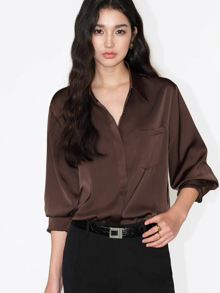 Fleta Satin Shirt with Pocket