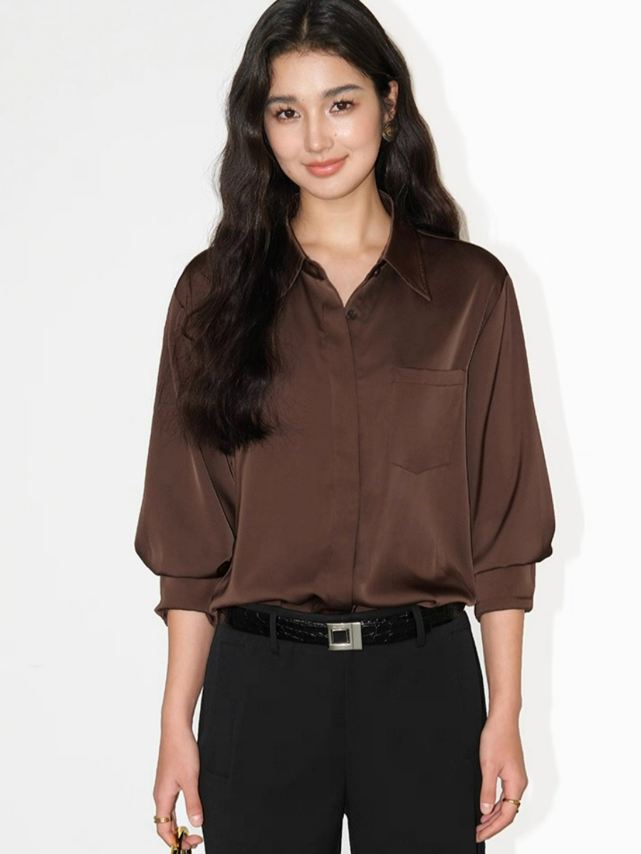 Fleta Satin Shirt with Pocket