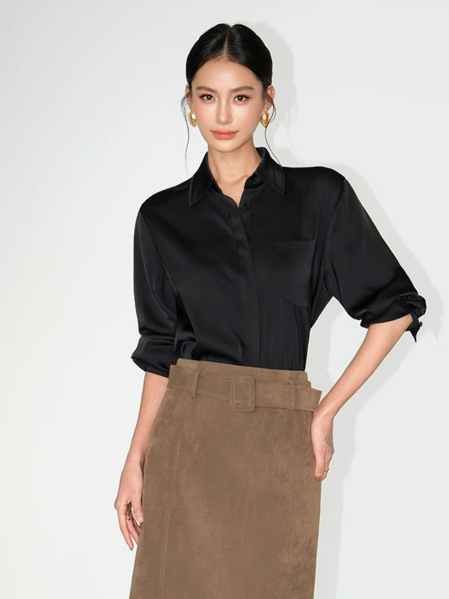 Fleta Satin Shirt with Pocket