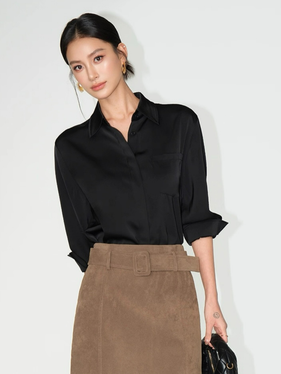 Fleta Satin Shirt with Pocket