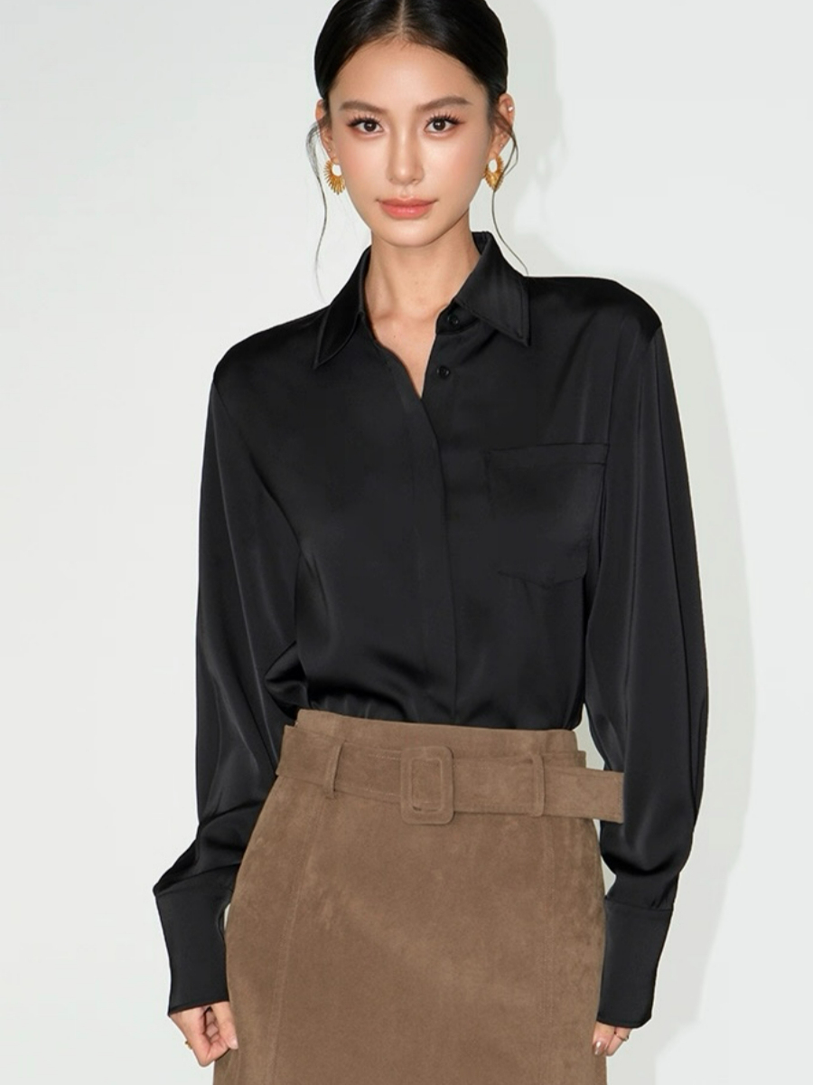 Fleta Satin Shirt with Pocket