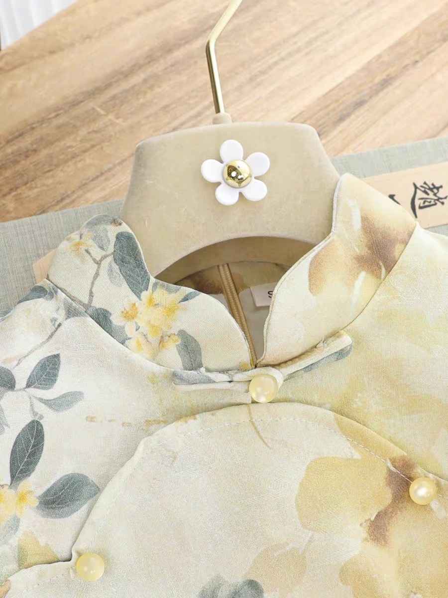 Ci Fang Cao Sleeve Floral Cheongsam