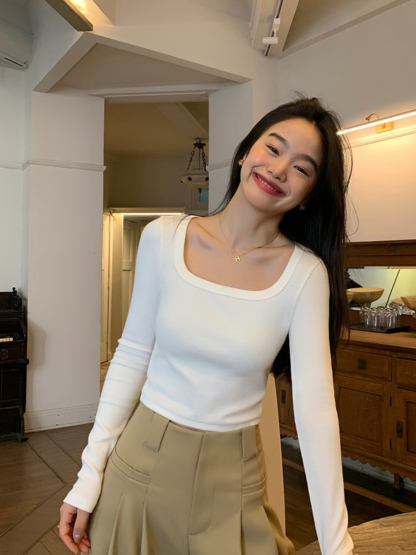 Sherly Square Neck Long Sleeve Crop Top-The Black Bow-