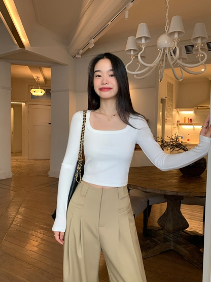 Sherly Square Neck Long Sleeve Crop Top-The Black Bow-