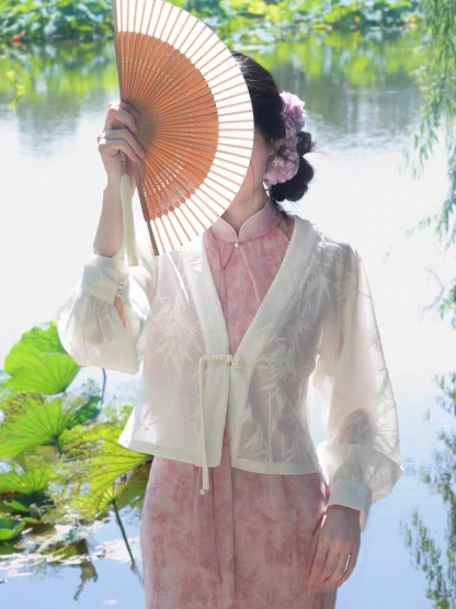 Ci Geng Bamboo Printing Oriental Sheer l Cardigan