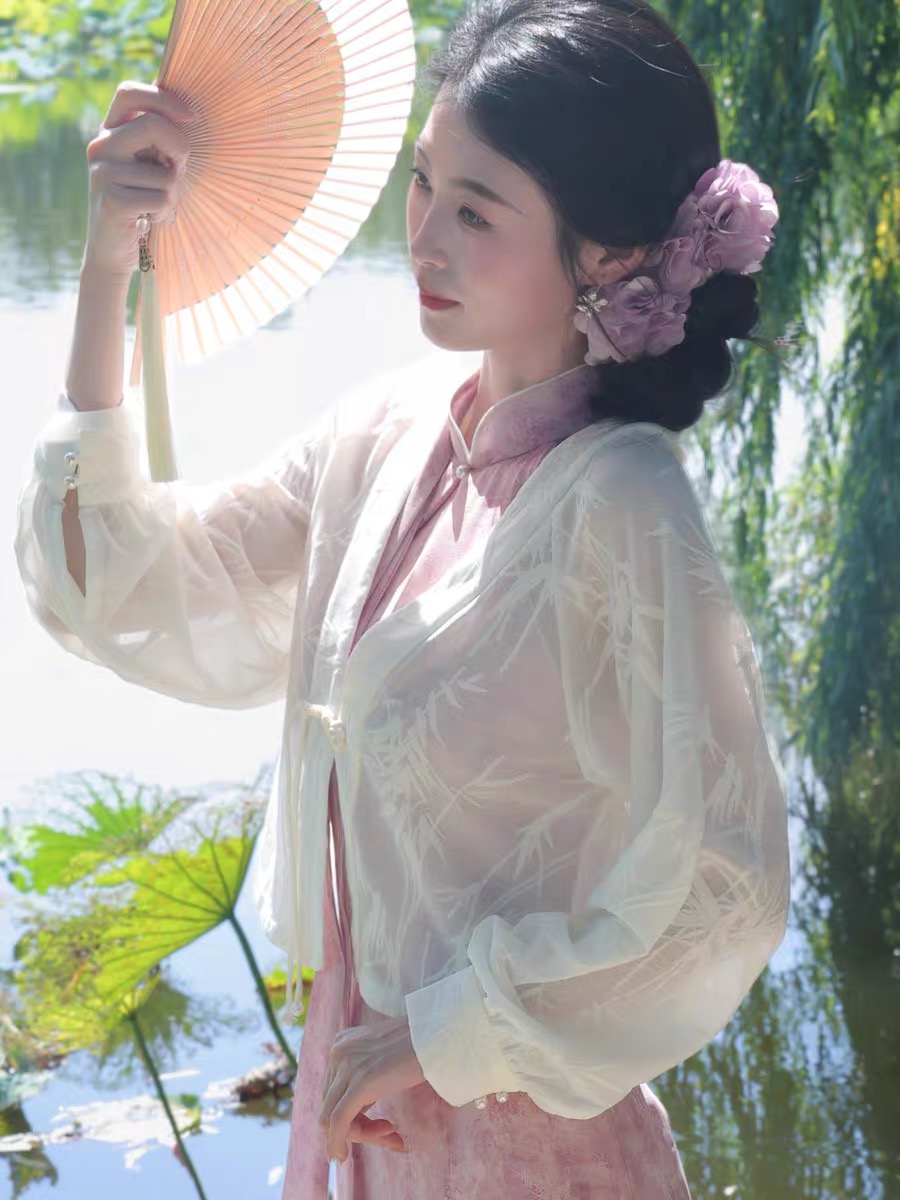 Ci Geng Bamboo Printing Oriental Sheer l Cardigan