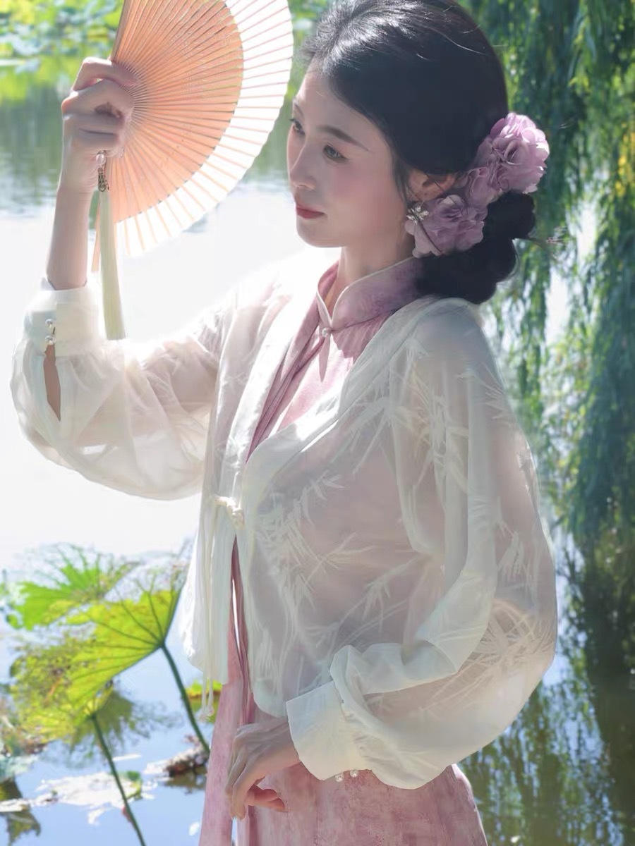 Ci Geng Bamboo Printing Oriental Sheer l Cardigan