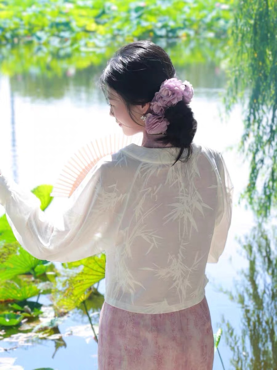 Ci Geng Bamboo Printing Oriental Sheer l Cardigan