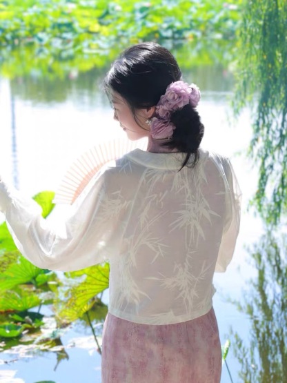 Ci Geng Bamboo Printing Oriental Sheer l Cardigan