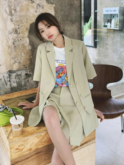 Danica Short Sleeves Blazer & Shorts Set (Discounted-M size)