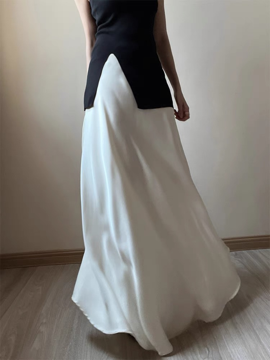 Kyera Bias Cutting Satin Maxi Skirt-The Black Bow-