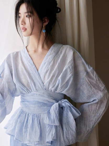 Ishie Tie Waist Kimono Top (Discounted-M size)-The Black Bow-