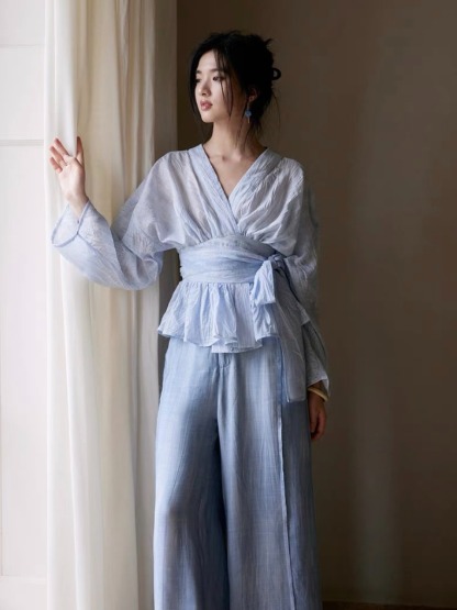 Ishie Tie Waist Kimono Top (Discounted-M size)-The Black Bow-