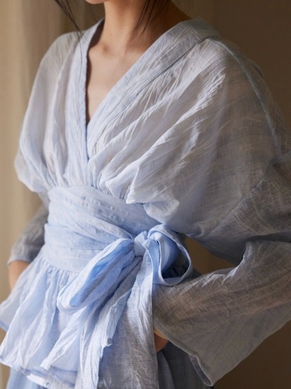 Ishie Tie Waist Kimono Top (Discounted-M size)-The Black Bow-