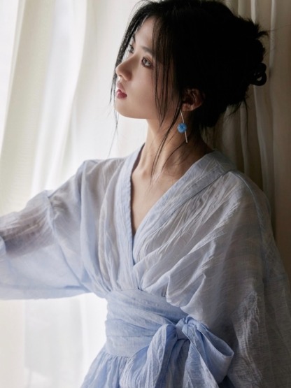 Ishie Tie Waist Kimono Top (Discounted-M size)-The Black Bow-